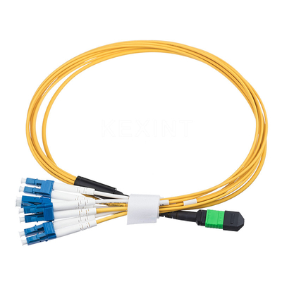 أصفر 8 Core MPO MTP إلى 4 LC Duplex SM Fiber Optic Patch Cord KEXINT FTTH / FTTX
