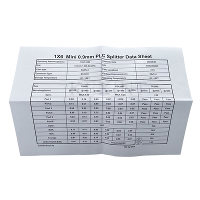 جهاز الفصل للألياف ذات الوضع الواحد 1x6 نوع ميني Sc Upc Connector G657a1